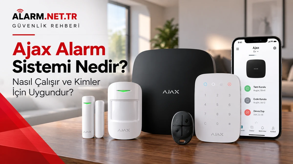 Ajax alarm sistemi hub, hareket dedektörü, kapı sensörü ve tuş takımı